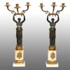 Discount Pamono Charles X Candlesticks or Flambeaux in Patinated Bronze and White Statuary Marble, France, Early 19th Century, Set of 2