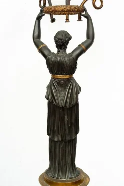 Discount Pamono Charles X Candlesticks or Flambeaux in Patinated Bronze and White Statuary Marble, France, Early 19th Century, Set of 2