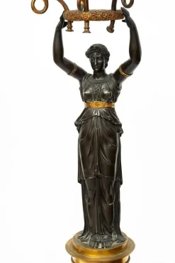 Discount Pamono Charles X Candlesticks or Flambeaux in Patinated Bronze and White Statuary Marble, France, Early 19th Century, Set of 2