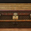 Pamono Checkerboard Trunk in Beech, Brass, Canvas and Leather> Trunks Crates & Baskets