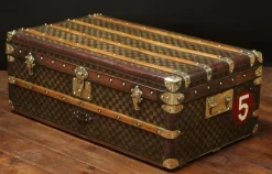 Pamono Checkerboard Trunk in Beech, Brass, Canvas and Leather><noscript><img width=