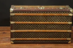 Pamono Checkerboard Trunk in Beech, Brass, Canvas and Leather><noscript><img width=