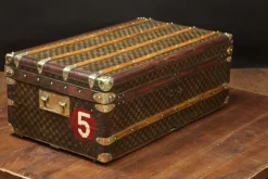 Pamono Checkerboard Trunk in Beech, Brass, Canvas and Leather><noscript><img width=