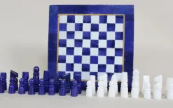 Clearance Pamono Chess Table with Chess Pieces in Handcarved Cedar, 1990s, Set of 17