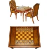 Pamono Chessboard Table and Chesterfield Armchairs in Leather, Set of 3> Game Tables