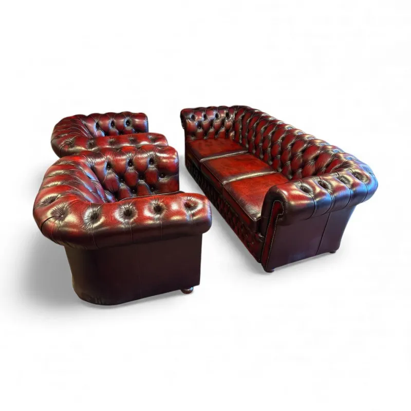 Hot Pamono Chesterfield Leather Sofa and Chairs from Winchester, Set of 3