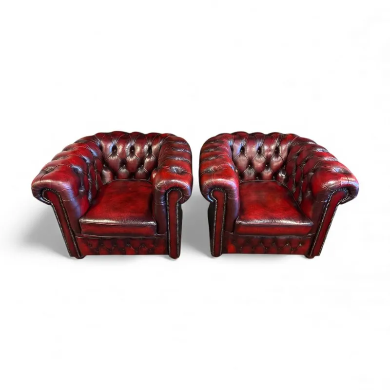 Hot Pamono Chesterfield Leather Sofa and Chairs from Winchester, Set of 3