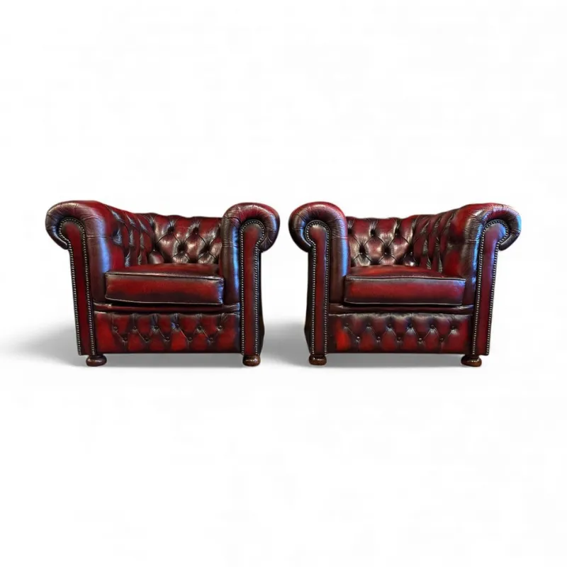 Hot Pamono Chesterfield Leather Sofa and Chairs from Winchester, Set of 3