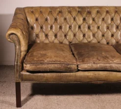 Best Pamono Chesterfield 3-Seater Sofa in Light Olive Leather, 1930s