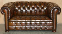 Pamono Chesterfield Two-Seater Sofa in Brown Leather, 1920s> Couches & Sofas