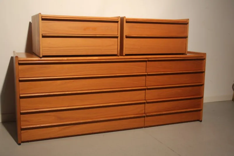 Pamono Chestnut Bedroom Set, 1960s, Set of 3> Beds & Bedroom Sets