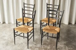 Sale Pamono Chiavari Chairs in Ebonized Wood and Straw by Gio Ponti for Fratelli Spinetto, Italy, 1940s, Set of 4