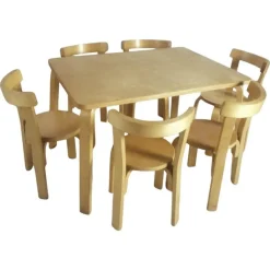 Pamono Children's Chairs and Table attributed to Alvar Aalto for Artek, 1970s, Set of 7