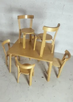 Pamono Children's Chairs and Table attributed to Alvar Aalto for Artek, 1970s, Set of 7