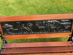 Outlet Pamono Childrens Safari Animals Themed Hand Painted Cast Iron & Mahogany Garden Bench