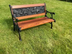 Outlet Pamono Childrens Safari Animals Themed Hand Painted Cast Iron & Mahogany Garden Bench