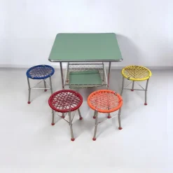 Clearance Pamono Children's Table with Colourful Folding Chairs, 1960s, Set of 5