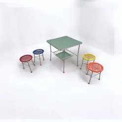 Clearance Pamono Children's Table with Colourful Folding Chairs, 1960s, Set of 5