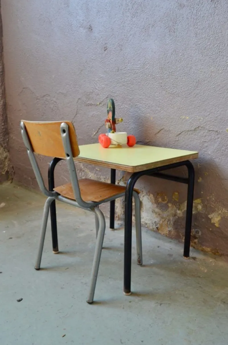 Pamono Child's Desk and Chair in Blue, Set of 2
