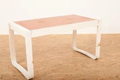 Pamono Child's Desk with White Molded Wood Legs and Wood & Red Linoleum Top, 1950s or 1960s><noscript><img width=