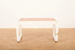 Pamono Child's Desk with White Molded Wood Legs and Wood & Red Linoleum Top, 1950s or 1960s><noscript><img width=