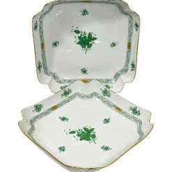 Pamono Chinese Bouquet Apponyi Green Porcelain Salad Dishes from Herend Hungary, Set of 2> Serving Dishes