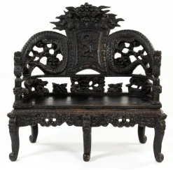 Pamono Chinese Carved Wood Living Room Set, 1930s, Set of 4> Living Room Sets
