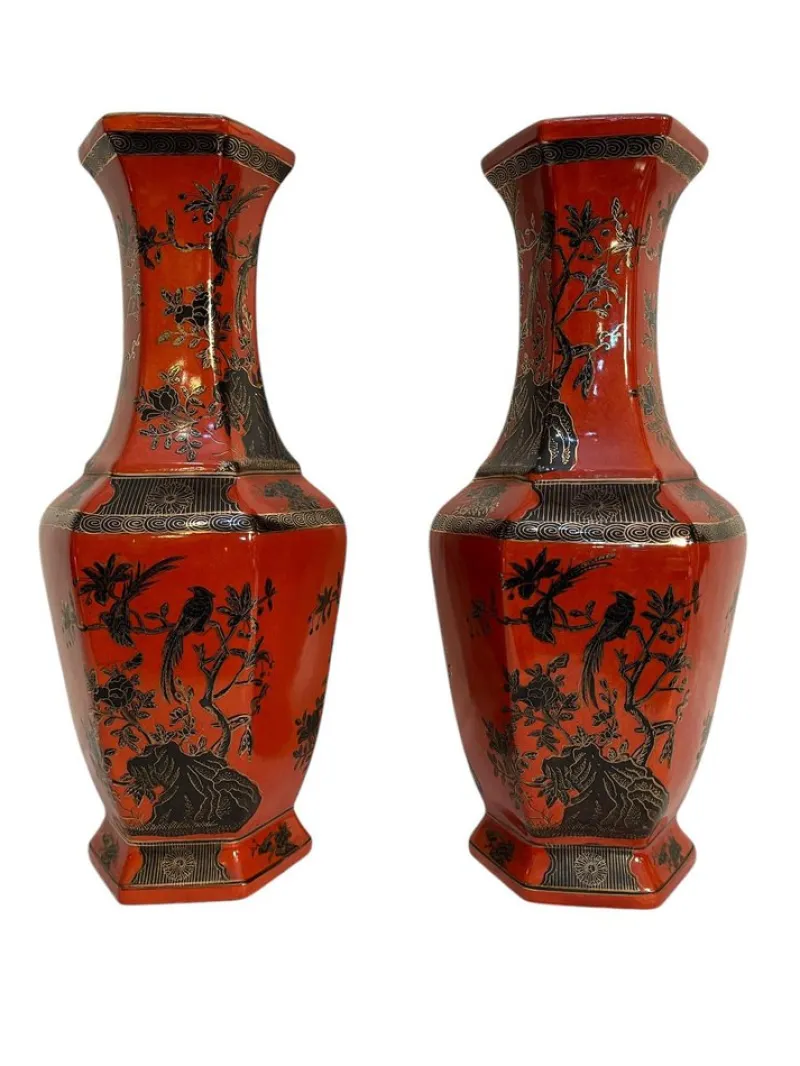 Discount Pamono Chinese Hexagonal Vases, 20th Century, Set of 2