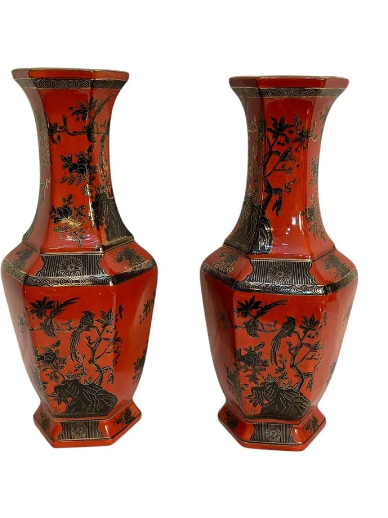 Discount Pamono Chinese Hexagonal Vases, 20th Century, Set of 2