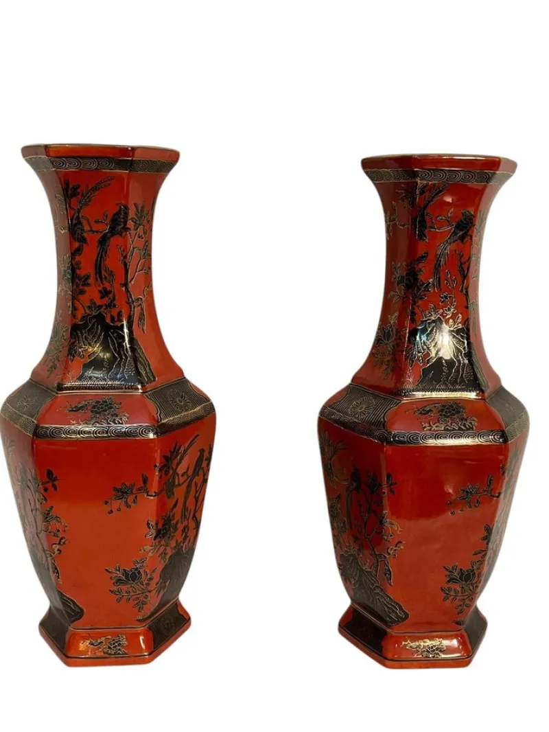 Discount Pamono Chinese Hexagonal Vases, 20th Century, Set of 2