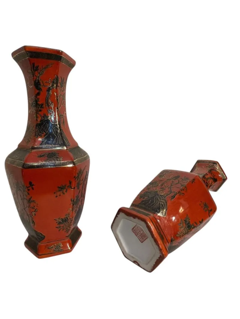 Discount Pamono Chinese Hexagonal Vases, 20th Century, Set of 2