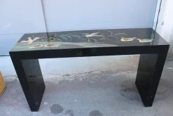Pamono Chinese Lacquer Console Table with Duck and Plant Decorations, 1970> Console Tables