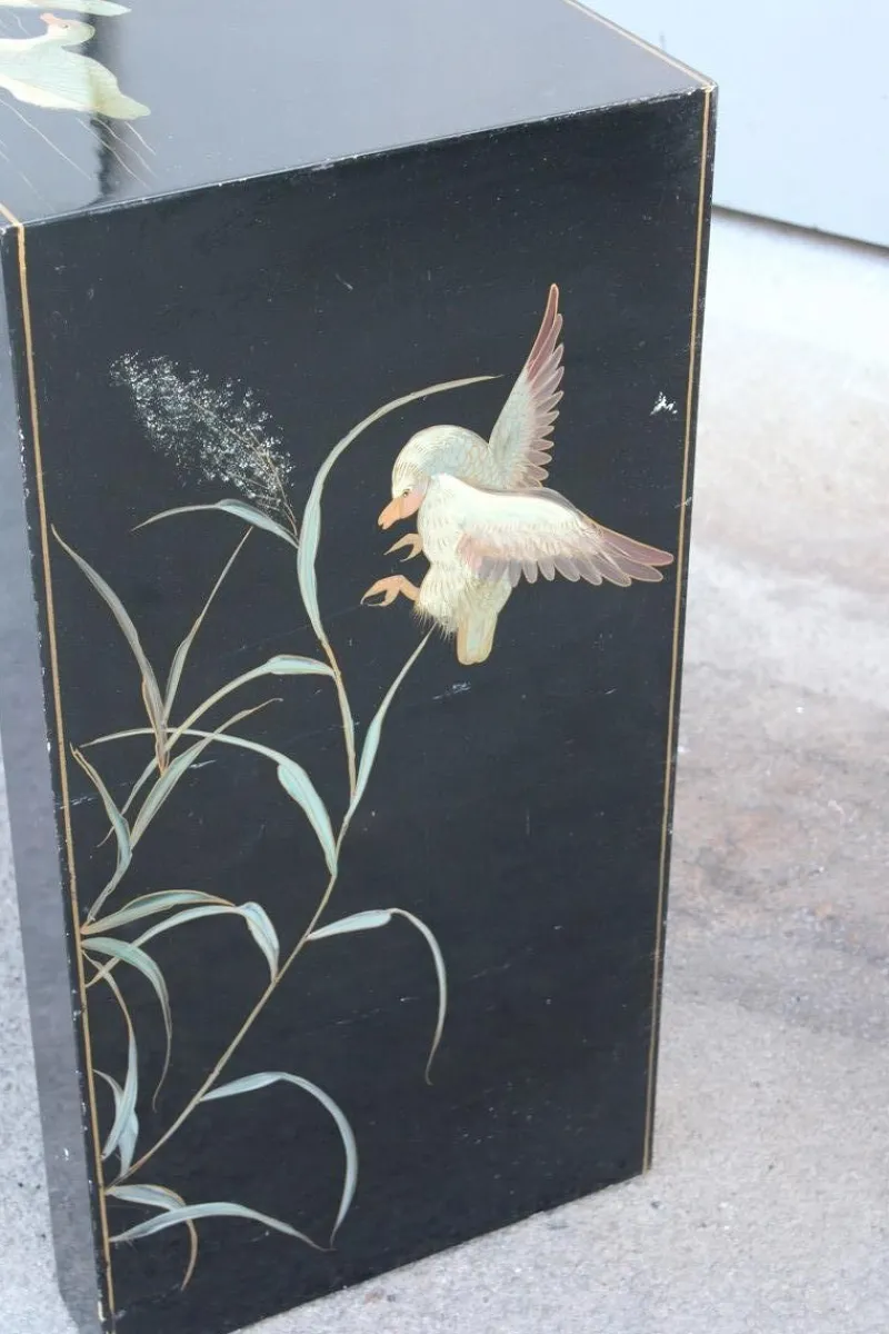 Pamono Chinese Lacquer Console Table with Duck and Plant Decorations, 1970> Console Tables