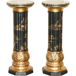 Online Pamono Chinese Neoclassical Style Chinoiserie Lacquered Torcheres Columns, 1920s, Set of 2