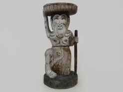 Hot Pamono Chinese Sculptural Plant Pedestal in Polychrome Carved Wood, Early 20th Century