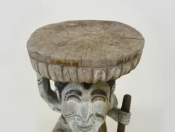 Hot Pamono Chinese Sculptural Plant Pedestal in Polychrome Carved Wood, Early 20th Century