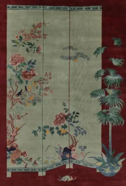 Online Pamono Chinese Style Rug in Red with Green and Blue Pictorial from R&K Principal Jahanshah Nazmiyal