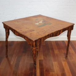 Best Pamono Chinoiserie Bamboo Rattan Card Table, 1890s