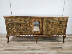 Pamono Chippendale Carved and Worked Chest of 6 Drawers with Central Mirrored Door, 1950s> Dressers, Commodes & Chests