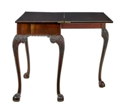 Pamono Chippendale Revival Carved Game Table, 1880s><noscript><img width=