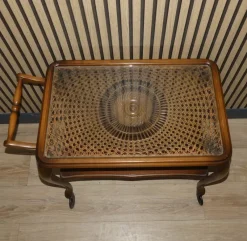 Clearance Pamono Chippendale Style Serving Bar Cart in Wicker and Glass, 1960s