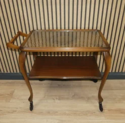 Clearance Pamono Chippendale Style Serving Bar Cart in Wicker and Glass, 1960s