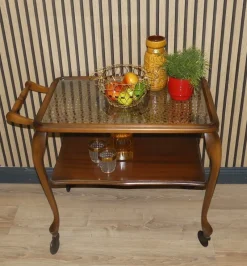 Clearance Pamono Chippendale Style Serving Bar Cart in Wicker and Glass, 1960s