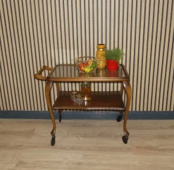Clearance Pamono Chippendale Style Serving Bar Cart in Wicker and Glass, 1960s