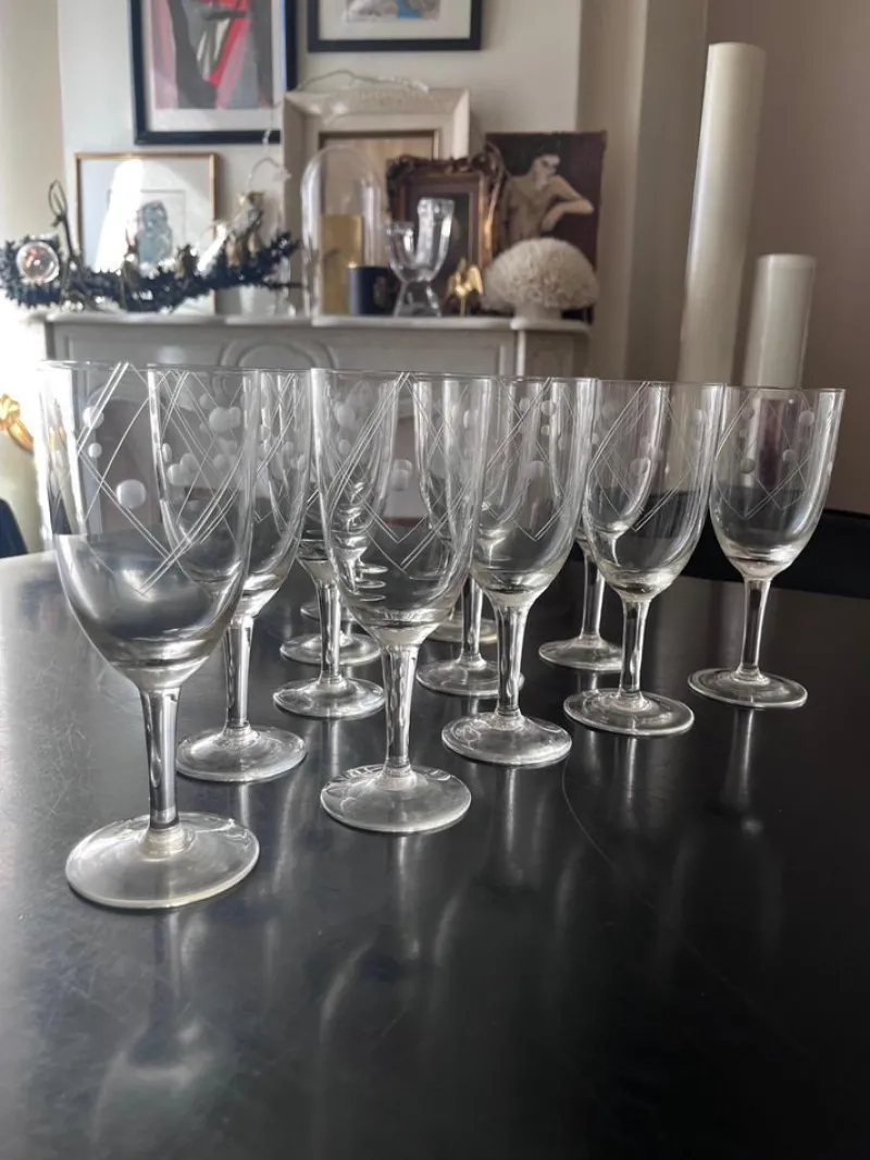 Pamono Chiseled Glasses, 1950s, Set of 20> Glassware