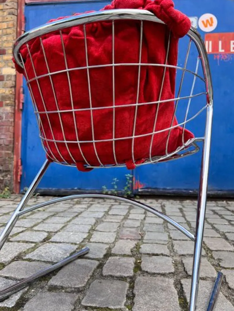 Pamono Chrome Cantilever Chair with Velvet Cushion Cover by Gastone Rinaldi> Office Chairs