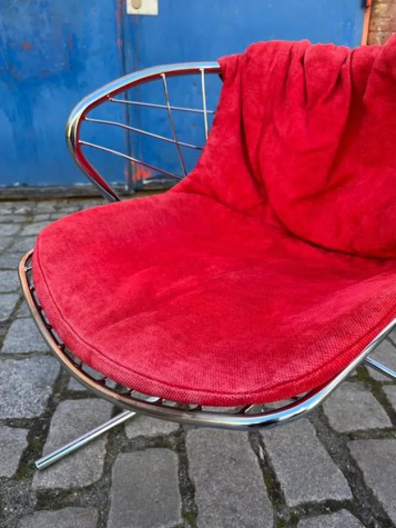 Pamono Chrome Cantilever Chair with Velvet Cushion Cover by Gastone Rinaldi> Office Chairs