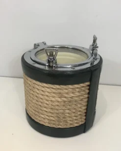 Pamono Chrome, Leather & Rope Ice Bucket, 1940s><noscript><img width=