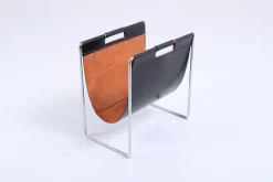 Pamono Chrome Steel and Black Leather Magazine Rack from Brabantia, 1960s><noscript><img width=