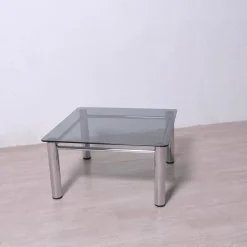 Clearance Pamono Chromed Metal and Smoked Glass Coffee Table, 1970s